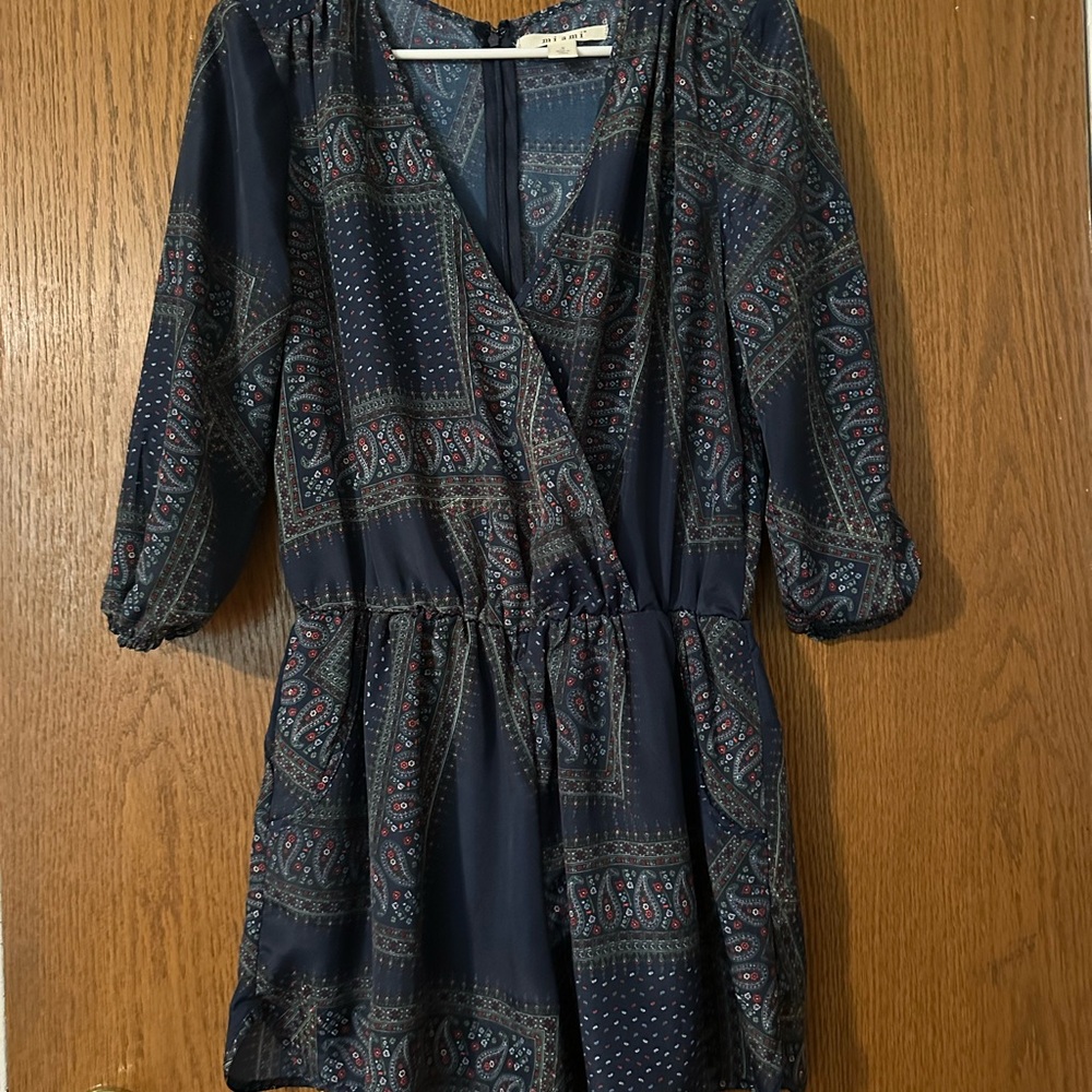 Miami Blue Wrap Romper with Cuffed Sleeves